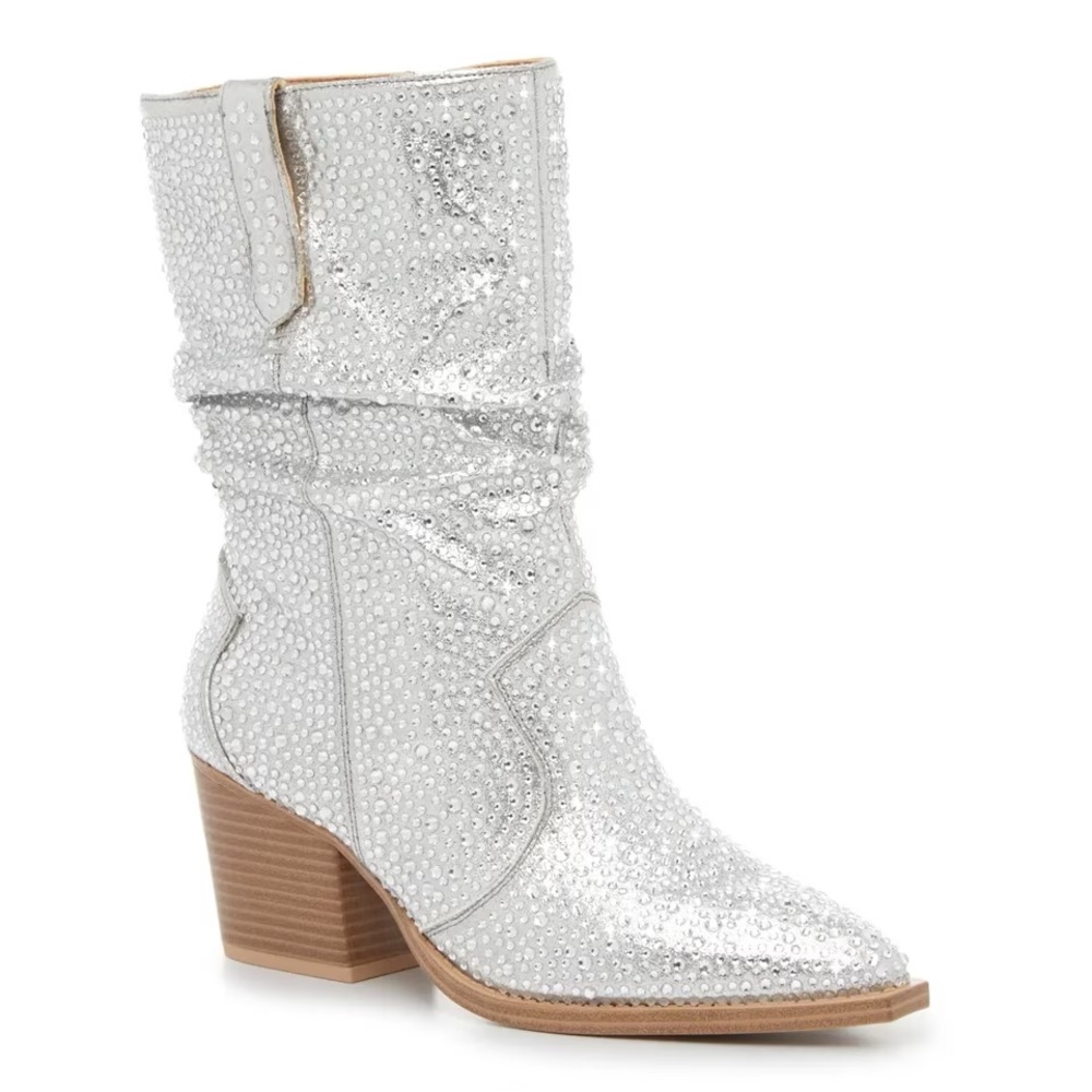 Crown Vintage Silver Heeled Boots with Western Flair